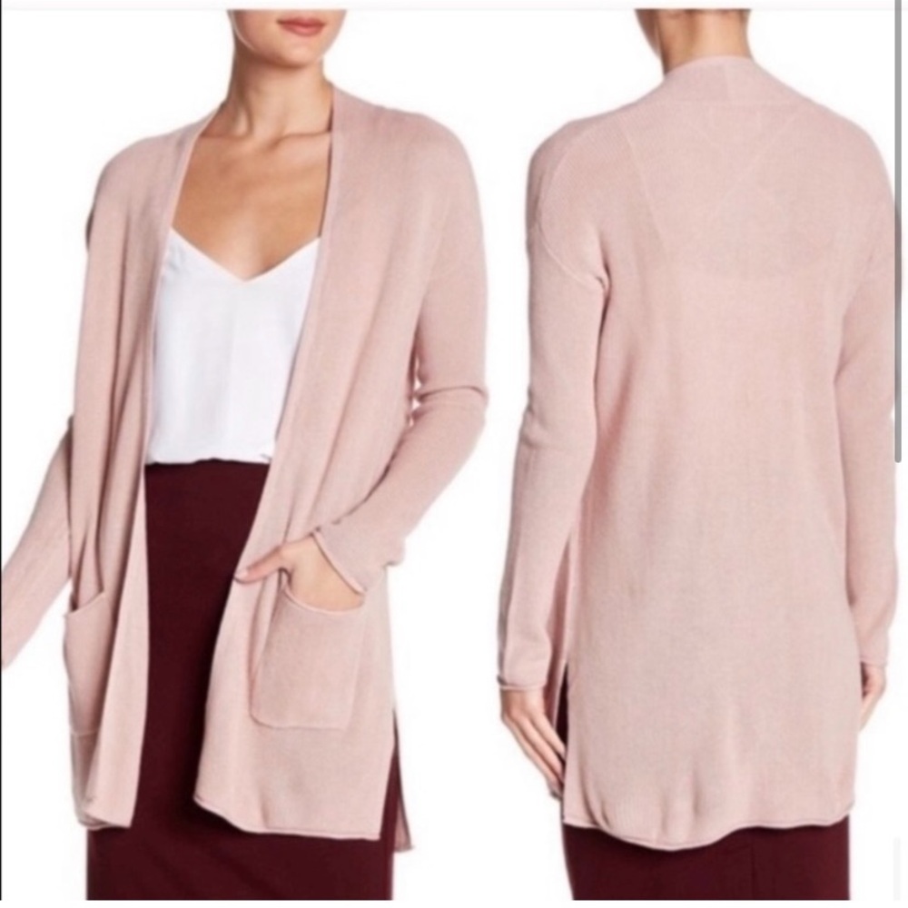 PHILOSOPHY Long Cardigan Nude Pink Ribbed Lagenlook Cashmere Blend Layering